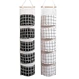 VASZOLA 2 Stücke Mauer Hängend lagerung Tasche, Hängender Organizer Wand Hängetasche mit 5 Taschen Wasserdicht Über Das Tür Wandschrank Veranstalter für Badezimmer(Schwarz + Weiß)