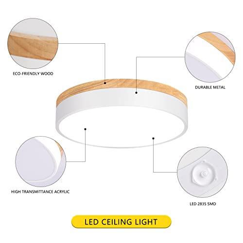 Violoemi Modern Wood Flush Mount Ceiling Light, Round White Led Ceiling Light, Kitchen Light Fixtures, Non-Dimmable Close To Ceiling Light Fixture For Hallway Laundry Room Office Bedroom (11.81) #TOP4