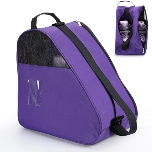 Gkstly Borsa per il trasporto dei pattini a rotelle, traspirante, con spalla e manico superiore, in tessuto Oxford ispessito, per donne, uomini, adulti e bambini (Viola)