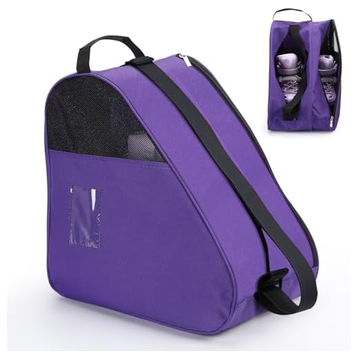 Bolsa de transporte transpirable para patinaje sobre hielo, en línea o patines en línea, con asa superior y asa superior, bolsa de almacenamiento gruesa para mujeres, hombres, adultos y niños (Purple)