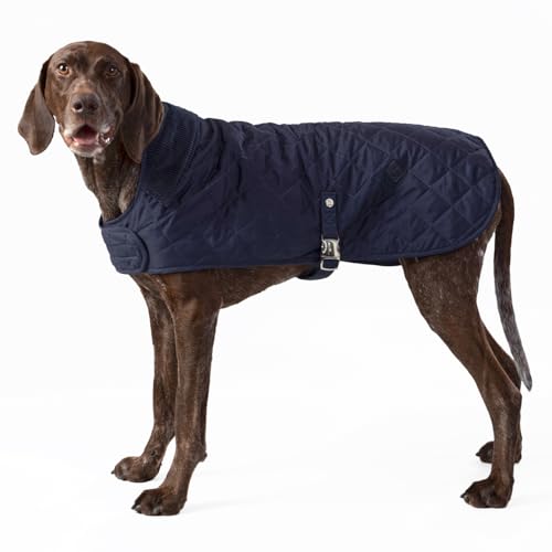 HUGO & HUDSON x HACKETT Quilted Dog Jacket Warm Winter Coat with Corduroy Collar, Navy XL