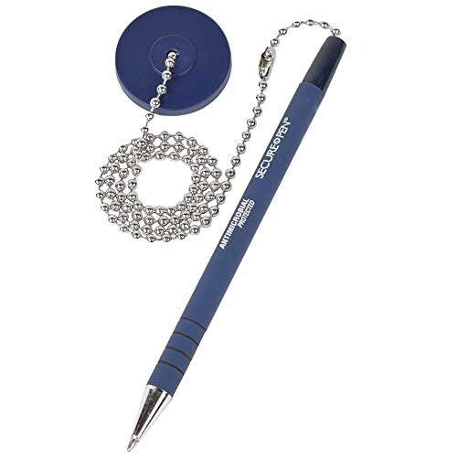 Security Pen - Blue Ink - Pack Of 12 - Secure Pen With Adhesive Base And Chain - Desktop Pens - Ballpoint Pen With Medium Point #TOP11