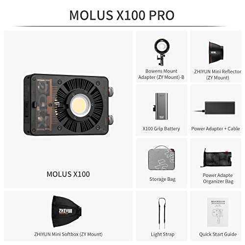 Image of ZHIYUN MOLUS X100 Bi-Color Pro 100W Video Light [Official] V2 Upgraded Version Professional Photography Lighting Portable Continuous Output Lighting 2700K~6500K CRI≥95 TLCI≥97 for Youtuber TT Photog