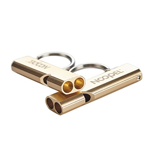 Noopel Emergency Survival Whistle Double Tubes Safety Whistle 2 Pack with Keychain for Boating Outdoor Camping Hiking Hunting Sports Dog Training (2 Pack Gold)