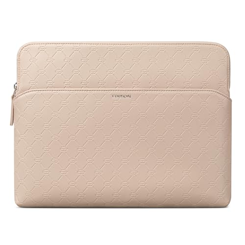 Comfyable x Edition Faux Leather Laptop Sleeve 13 14 Inch, Compatible with 13" MacBook Air M5 & 14" MacBook Pro M5 Pro/Max 2026, Mac Travel Case with a Front Zip Pocket for Men Women, Dark Beige