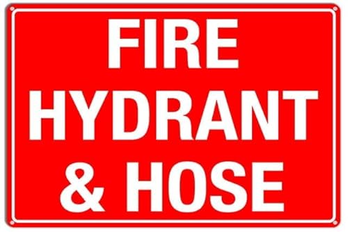 peiyeety Fire Hydrant & Hose Sign Caution Safety Aluminum Warning Signs Security Tin Signs 12x16 Inches(Green)