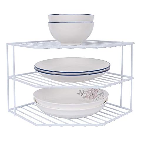 3-Tier Corner Shelf Counter and Cabinet Organizer - Steel Metal Wire - Rust Resistant - Plates, Dishes, Cabinet & Pantry Organizer - Kitchen Organization (10 x 7.5 Inch)(White) Cover
