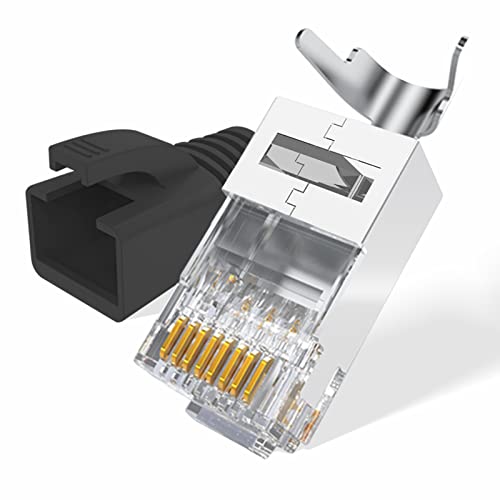 RJ45 Stecker CAT 7 Pass Through, LEENUE Netzwerkstecker CAT7 CAT6A für Verlegekabel, Lan Stecker mit Knickschutz Geschirmte, 20 Stück schwarz Cover