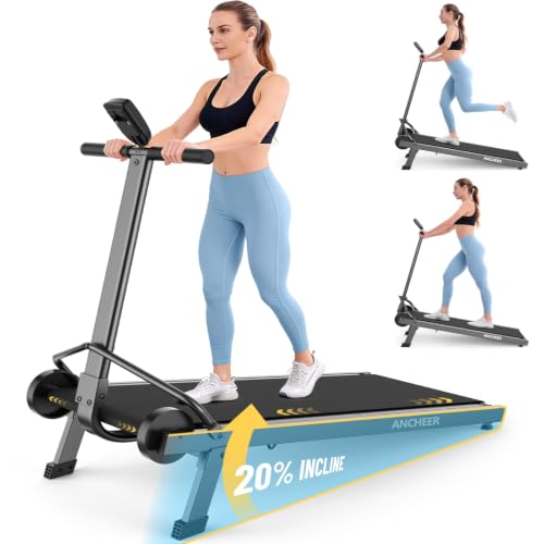 ANCHEER Foldable Manual Treadmill，20% Incline Non-Electric Walking Pad