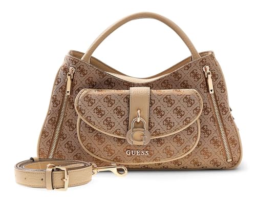 GUESS Handtasche Umhängetasche Jessa Girlfriend Satchel Latte Logo hellbraun