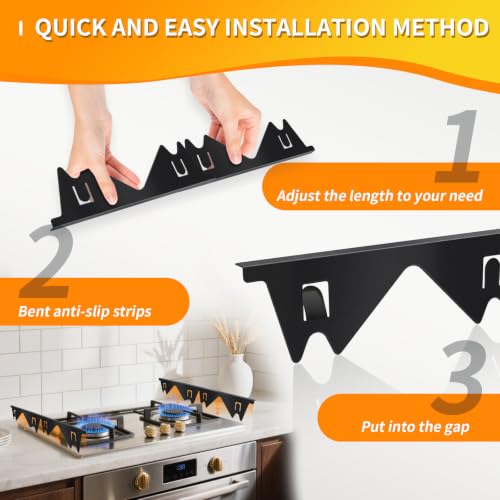 DTUQXY Stainless Steel Stove Gap Covers, Stove Gap Filler Adjustable Length 13.8"-27.5", Heat Resistant Stove Guard for Gas Stoves, Range Trim Kit Between Stove Top & Counter (2 Pack) by DTUQYX - Used condition - Image 3