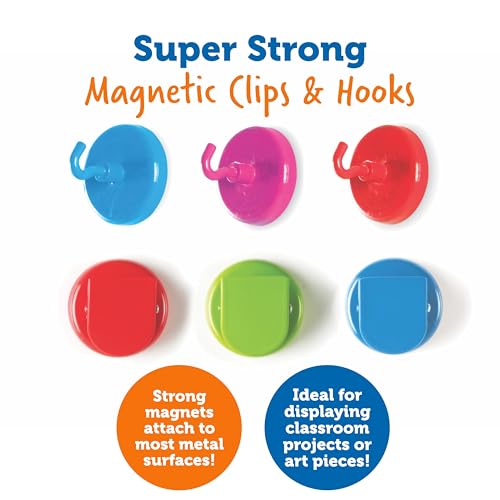 Learning Resources Super Strong Magnetic Hooks & Clips - Magnetic Clips for Whiteboard, Strong Magnet Hooks for Classroom, Magnets with Hook, Fridge Clip Magnets, Refrigerator Magnet Hook - Image 4