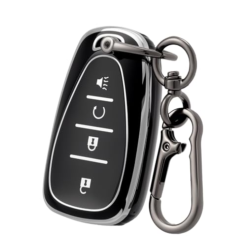 CHATYYD Key fob Cover for Chevy with Keychain,Soft TPU Car Key Cover Case for Chevy Bolt Equinox Trax Sonic Volt 2017-2025 Accessories(Black)