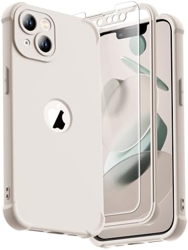 ORETECH 3 in 1 for iPhone 13 Case with 2X Screen Protector,Stone White