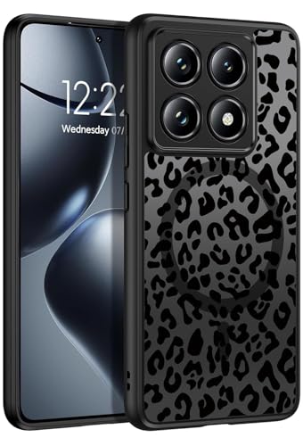 JMDZDL Magnetisch für Xiaomi 14T Pro Hülle Kompatibel mit MagSafe Transluzente Matt Handyhülle für Xiaomi 14T Pro Schutzhülle Hart PC Rückseite TPU Silikon Bumper Stoßfest Case Leopard