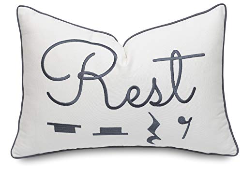 YugTex Rest Sentiment Cotton Embroidered Decorative Lumbar Accent Throw Pillowcase - Gift for Music Lover, Bedroom Decor - 12x18 Inches, Offwhite YugTex Rest Sentiment Cotton Embroidered Decorative Lumbar Accent Throw Pillowcase - Gift for Music Lover, Bedroom Decor - 12x18 Inches, Offwhite