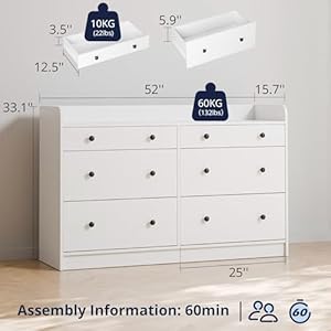 Cozy Castle 6 Drawer Dresser for Bedroom, Large Wood Dressers & Chests of Drawers 52'' Long Modern Sideboard Buffet Cabinet with Storage Accent Cabinets for Hallway, Entryway, White Cozy Castle 6 Drawer Dresser for Bedroom Large Wood Dressers Chests of Drawers 52 Long Modern Sideboard Buffet Cabinet with Storage Accent Cabinets for Hallway Entryway White