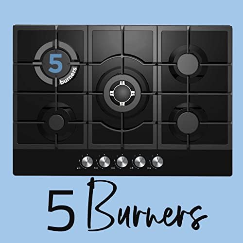 Cookology GGH755BK Kitchen Hob 75cm Built-in 5 Burner Gas-on-Glass Hob in Black