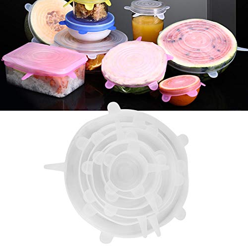 Qcwwy Cubiertas Transparentes de Tazón de Silicona Envoltura Tapa Fresca Estirable para Cocina 6pcs