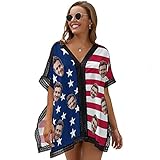 Custom Face on American Flag Women's Bikini Swimsuit Cover Up Personalized Bikini Swimwear Beach Cover Up
