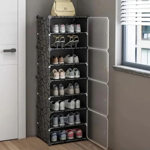 Image of Shoe Rack Multipurpose 5 Shelves Shoe Rack with Zip Door Cover & Side Pockets, Multiuse Wide Shelve,Rack for Footwear, Toys, Clothes (Black, 8-Layer)