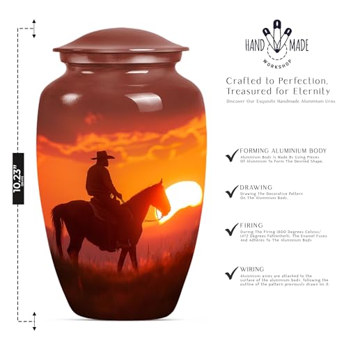 Image of Cowboy Urn for Ashes - Cremation Urns for Adult Ashes Women - Human Cremation Urns - Adult Urn for Human Ash Men (10 inch Pack of 1)