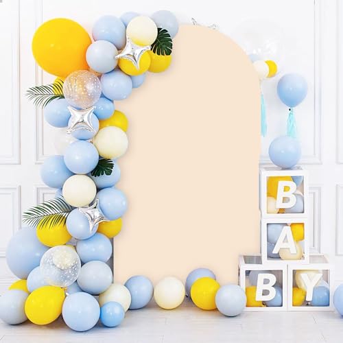 PATYDEST Arch Covers Wedding Spandex Arched Backdrop Cover 6ftx2.6ft Balloon Arch Frame Cover for Happy Birthday Party Decor Wedding Arch Stand Covers Beige Fitted Arch Cover for Ceremony Stage Events by PATYDEST - Used condition - US$11.44