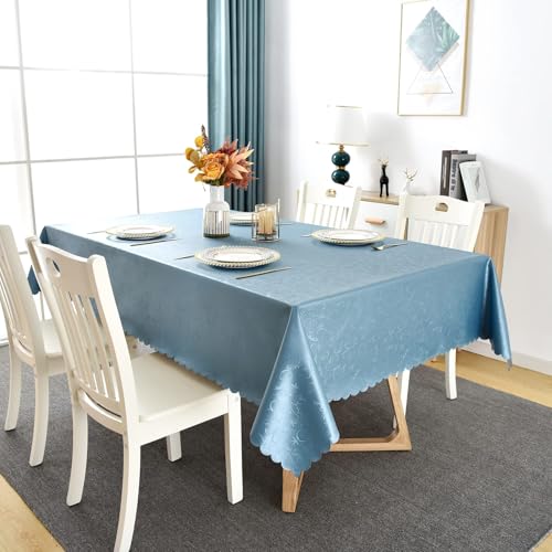 Image of Romanstile Waterproof Vinyl Tablecloth Rectangle, 54 x 78 Inch, Flower Blue