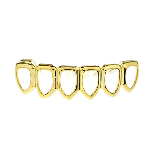 14k Gold Plated Open Face Grillz Six Tooth Lower Row Bottom Teeth Hip Hop Mouth Grills