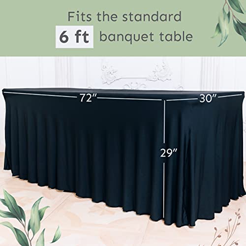 Table Skirt For Rectangular Tables 6Ft - Spandex Table Covers For Standard 6 Foot Table - One Piece Fitted Elastic Tablecloth - Wrinkle Resistant Ruffles Design For Weddings, Party, Events (Black) #TOP2