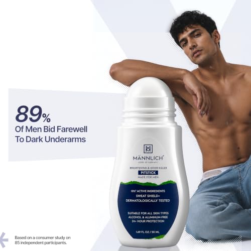 Image of Mannlich Underarm Roll-On for Men, 2% Kojic & Salicylic Acid, Lactic Acid, Alpha Arbutin, 4% AHA & BHA | Brightens Skin, Reduces Pigmentation, Exfoliates & Prevents Body Odor | Alcohol & Aluminum Free, Dermatologically Tested- 50ml (Pack of 3)