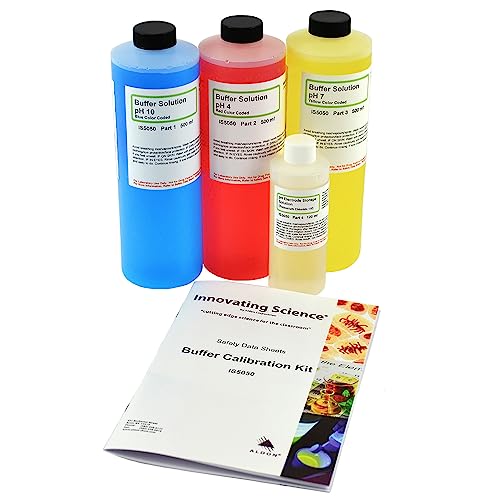 ALDON Innovating Science pH Calibration Solution 4.00, 7.00, 10.00 & pH Electrode Storage Solution, 500ml - 16.9oz (Pack of 4) - Premium pH Buffer Solution Kit