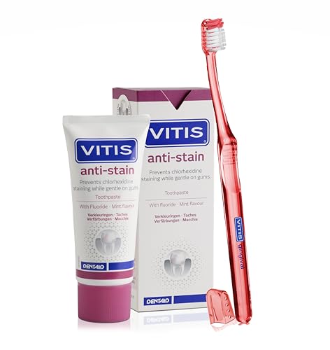 VITIS Kit per la cura dentale anti-stain, dentifricio antistante, spazzolino gengivale, per la cura orale quotidiana