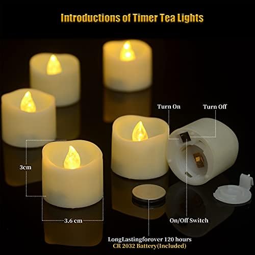 PChero LED Flickering Tea Lights with Timer, 12 Packs Beige Flameless Battery Votive Candles Electric Fake Tealights for Home Party Birthday Halloween Christmas Decoration  Warm White