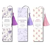 Uptus Scented Bookmarks with Tassels – Set of 3 (Lavender, Violet & Rose Bookmark Scents) – Premium Scratch & Sniff Book Marks for Reading, Relaxation & Gift for Book Lovers