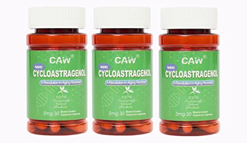 CAW Nano Cycloastragenol 98% 5mg 30 Caps | Anti-Aging Telomere Plus | Non-GMO, Made in USA | Better Absorption | Enteric-Coated Vegetarian Capsules (3 Bottles