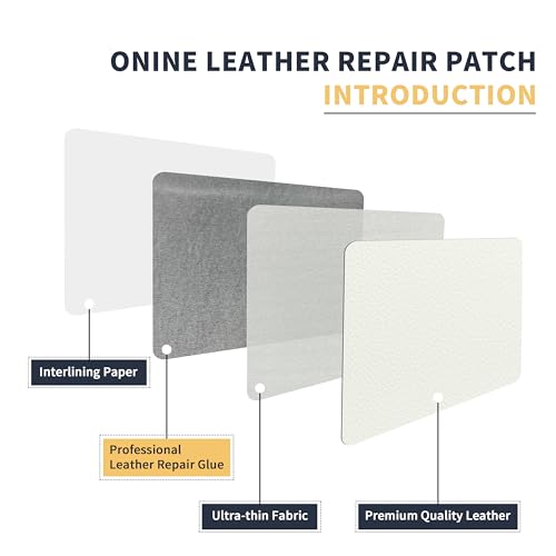 Image of ONine Leather Repair Patch,Leather Repair Tape, 16 x 90 inches Leather Repair Patch for Furniture,Vinyl Repair kit,Leather Couch Patch,for Sofas, Furniture, car Seats(White-Litchi Grain)