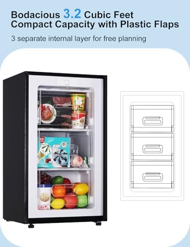Upright freezer 3.2 Cu.Ft Mini Freezer with Reversible Door - Stand Up Freezer w/3 Adjustable Thermostat - Freestanding Compact freezer w/3 Plastic Baffles for Kitchen/RV/Dorm/Apartment,Ultra-Quiet