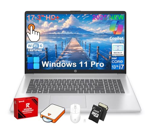 Image of HP 17 inch Touchscreen Laptop Computer, 128GB RAM, 4TB SSD, 17.3 inch HD+ Touch, Intel 10 Core i7 1355U, Copilot AI, Wi-Fi 6, Backlit Keyboard, Windows 11 Pro, Long Battery Life, Laptop for Business
