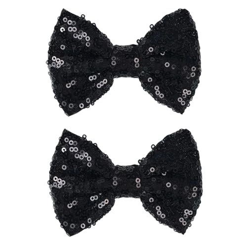 2-Pack 4-Inch Love Fairy & Glitter Sequin Bow Hair Clips-Sparkly Fashion Alligator Barrettes for Girls, Kids & Women, Black