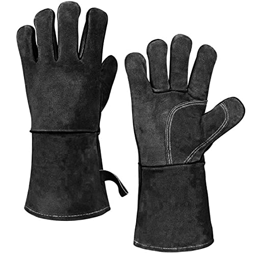 cofi1453 Grillhandschuhe Ofenhandschuh schwarzem Leder hitzebeständig Kamin-Handschuhe schwarz Cover