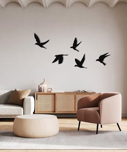 Birds Metal Wall Decor Set of 5, Minimalist Bird Flock