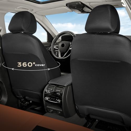 Image of Coverado Car Seat Covers Front Seat, Luxury Leather Car Seat Protector, Automotive Front Mesh Seat Covers, Orange&Black Seat Cushion for SUV Sedan Truck
