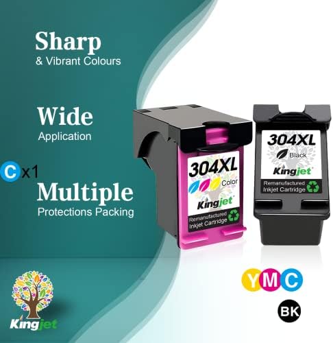 KINGJET 304XL Ink Cartridges for HP 304 304XL Ink Cartridges Combo Pack for HP Envy 5010 5020 5030 5032 Deskjet 2620 2622 2630 2632 2633 2634 3720 3730 3733 3735 3750 3760 3762 3764 (Black Colour)