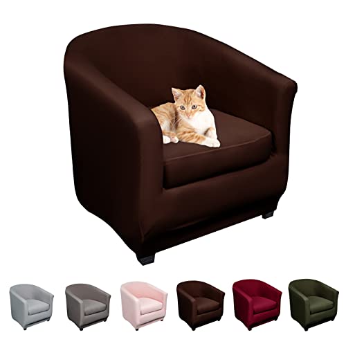Lydevo Sesselhussen Clubsessel Stretch Sesselschoner Sesselbezug Tub Chair Cover Couchbezug Elastisch Anti-Rutsch Club Sesselüberwürfe Husse für Loungesessel,Braun Cover