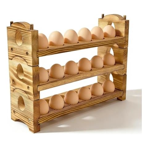 Egg Holder Countertop Farmhouse Decor - Wooden Fresh Eggs Storage for Counter - Pine Wood Egg Organizer Tray Racks Cover