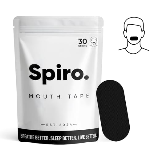 Spiro® Mouth Tape for Sleeping 30 Strips, Sleep Tape for Nasal Breathing Support, Anti-Snoring Mouth Strips, Snoring Aids for Men and Women, Strong and Gentle Adhesion, Black