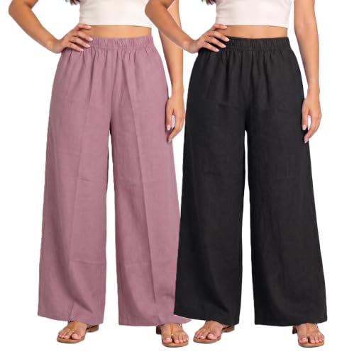 Image of Plaazo Women's Cotton Palazzo | Wide Leg Palazzo for Women | Soft Breathable High Waist Bottom Wear | Comfortable Casual, Office, Travel for Women