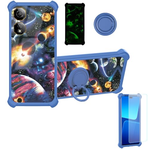 CWEIYUSHU Case for Nubia Neo 2 5G Phone Case Cover [with Tempered Glass Screen Protector][Hard PC + Soft Silicone][Ring Support] [Luminous Effect] YGL-XQ