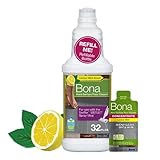 Bona Multi-Surface Floor Cleaner Bottle for use with Swiffer WETJET Spray Mop, Stone Tile Laminate and Vinyl LVT/LVP, Lemon Mint Scent, makes 64 Fl Oz - Includes Filled Bottle + Concentrate Refill